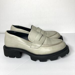 Miz Mooz Toni Loafer Shoes Womens Size 9.5 Gray Leather Chunky Lug Sole